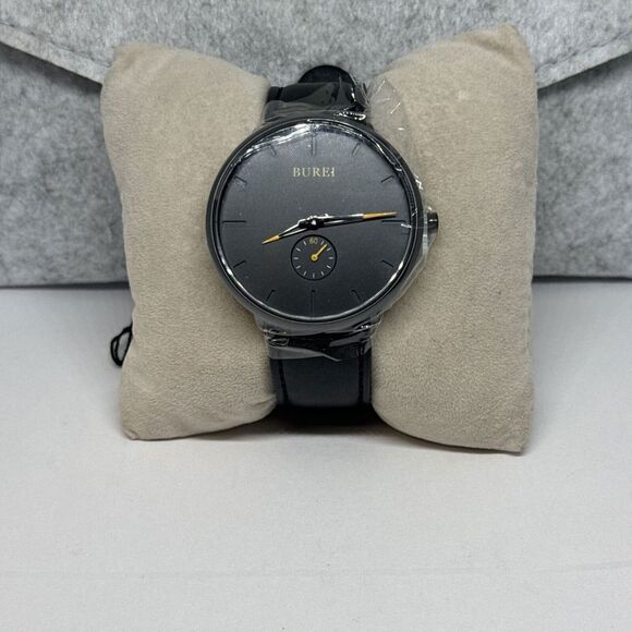 Burei S-6024M Men Black Leather Strap Analog Fashion Minimalist Watch YAY124 - Picture 2 of 12